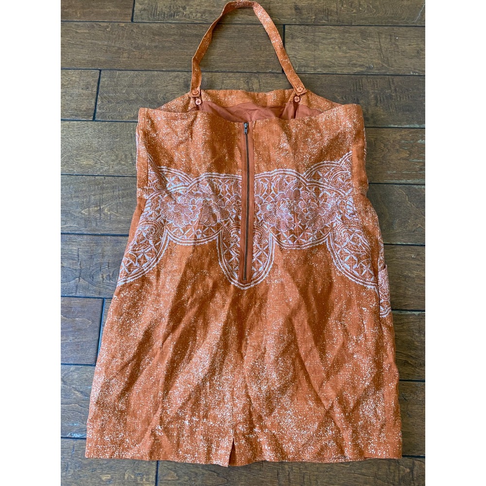 Peruvian Connection linen blend orange strapless mini dress Sz 14 Pockets - Picture 5 of 11